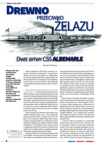 Pierwsza strona artykułu „Drewno przeciwko żelazu. Dwie bitwy CSS Albemarle”