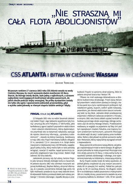 Pierwsza strona artykułu „„Nie straszna mi cała flota abolicjonistów”: CSS Atlanta i bitwa w Cieśninie Wassaw”