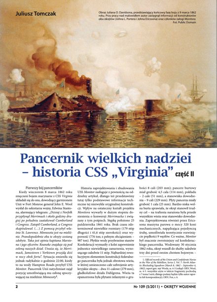 Pierwsza strona artykułu „Pancernik wielkich nadziei, cz. II: historia CSS Virginia”